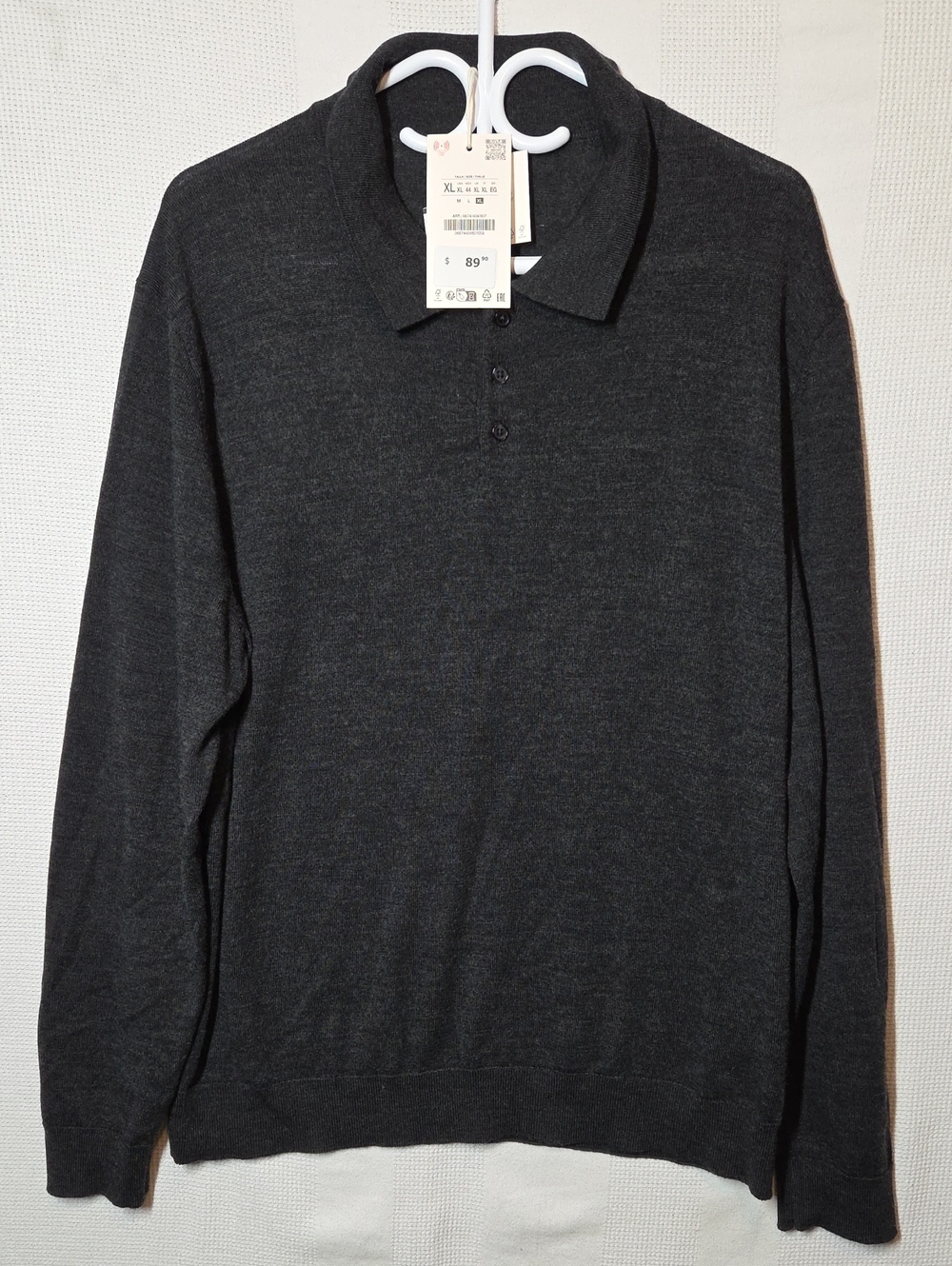 Zara Men Sweater XL Gray Long Sleeve Polo Button Pullover 23" PTP